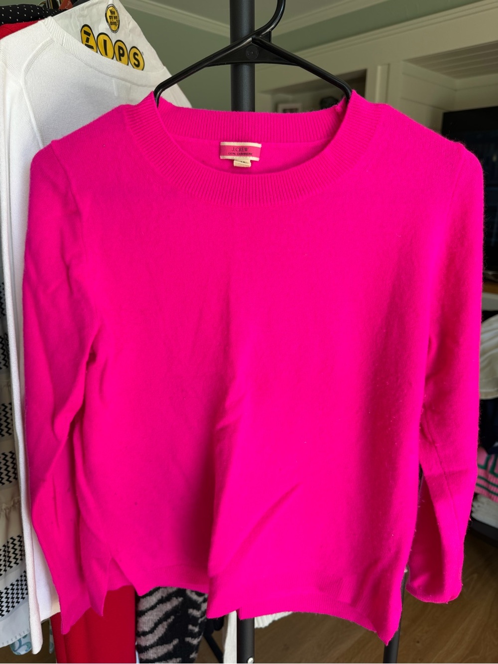 J. Crew Women's cashmere Crewneck Sweater in Bright Fuchsia Pink